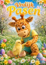 Kaart Vrolijk Pasen - kuikentje met eierdop